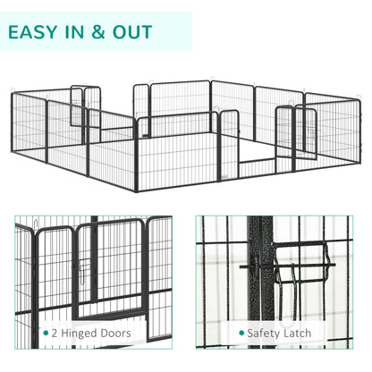 PawHut Heavy Duty Pet Playpen, 12 Panels Puppy Play Pen, Foldable Steel Dog Exercise Fence, with 2 Doors Locking Latch, 80 x 60 cm