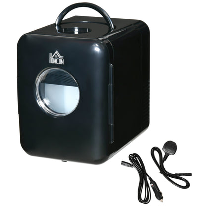 4 L/6 Can Mini Fridge, AC+DC Portable Cooler & Warmer for Skincare, Makeup, Cosmetics, Food, for Bedroom, Home, Caravan, Car, Black