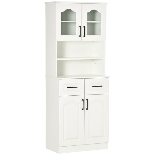 Kitchen Cupboard, Freestanding Storage Cabinet with 2 Adjustable Shelves, 2 Drawers and Open Counter for Living Room, Dining Room, 168cm, White