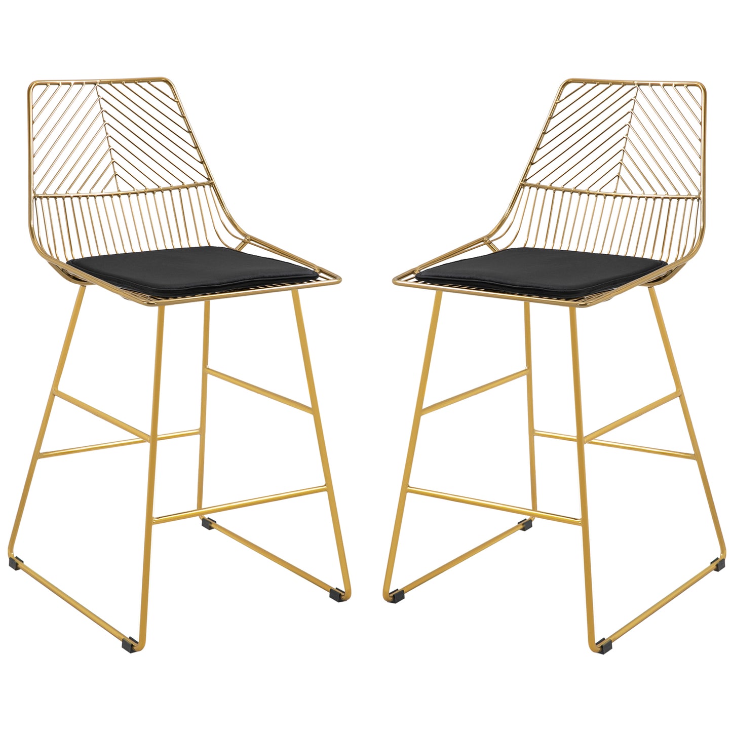 Retro Vintage Style Set of 2 Bar Stools Counter Height Wire Metal Bar chairs for Kitchen, Bar Counter, Gold