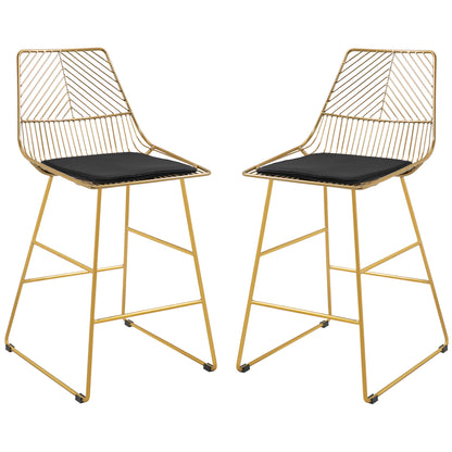 Retro Vintage Style Set of 2 Bar Stools Counter Height Wire Metal Bar chairs for Kitchen, Bar Counter, Gold