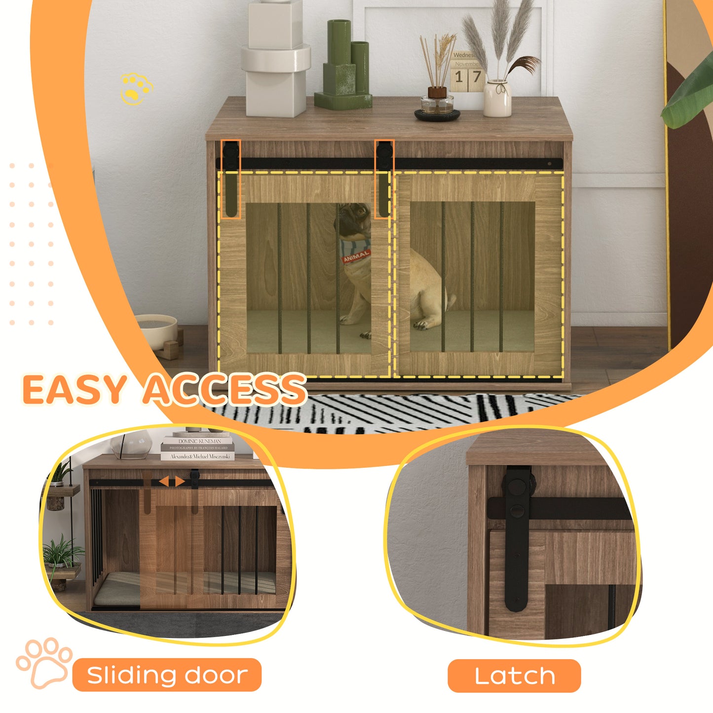 PawHut Dog Crate Furniture with Removable Cushion for Medium-Sized Dogs, 80 x 54 x57 cm, Brown