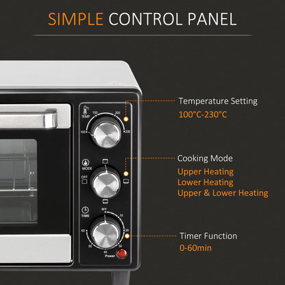 Convection Mini Oven, 16L Countertop Electric Grill, Toaster Oven with Adjustable Temperature, 60 Min Timer, Crumb Tray, Wire Rack, 1400W