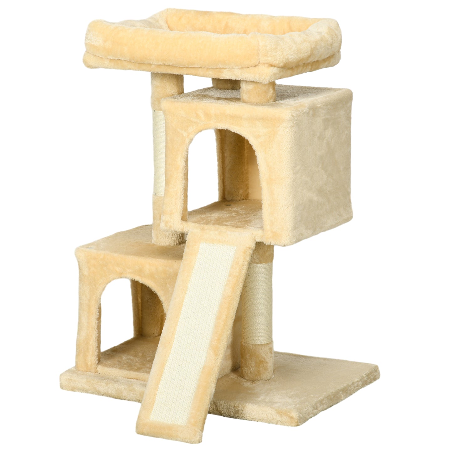 PawHut Sisal Cat Rest & Play Activity Tree w/ 2 House Cream White