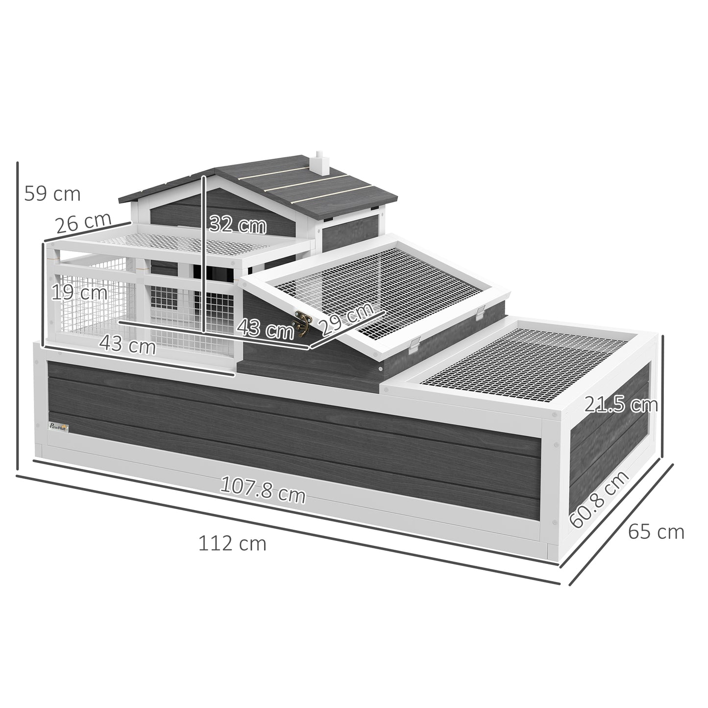 PawHut 3-Room Tortoise House Habitat w/ Balcony & 2 Stories, Wooden Tortoise Enclosure with Ladder, Tray, Openable Roof