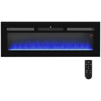 127cm Electric Fireplace, 2000W Recessed and Wall Mounted Electric Fire with Remote Control, 9 Flame Colour and Crystal, Black