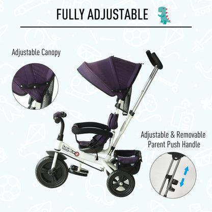 Baby Tricycle With Handle-White/Purple