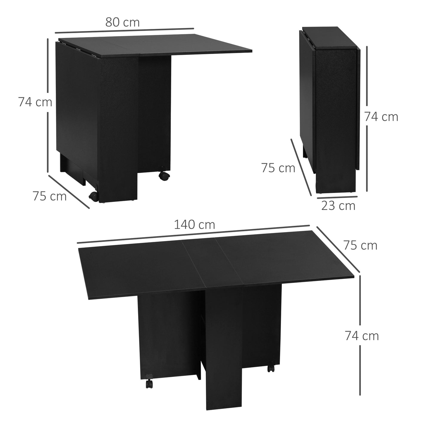 Retro Style Foldable Dining Table, Extendable Drop Leaf Table with 2-tier Shelves, Small Dinner Table with Rolling Casters