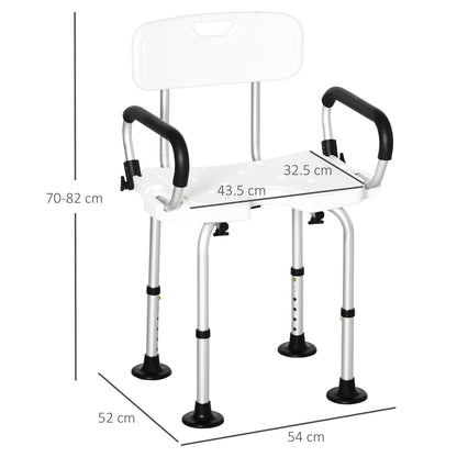 Shower Chair Height Adjustable Bathroom Stool With Back And Flipped Padded Arms And Suction Foot Pads, White