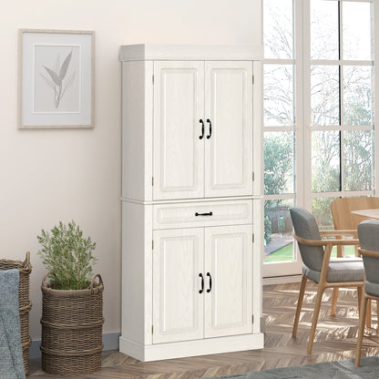 Kitchen Cupboard with 4 Doors, Freestanding Storage Cabinet with Wide Drawer and Shelves for Living Room, 180cm, White Wood Grain