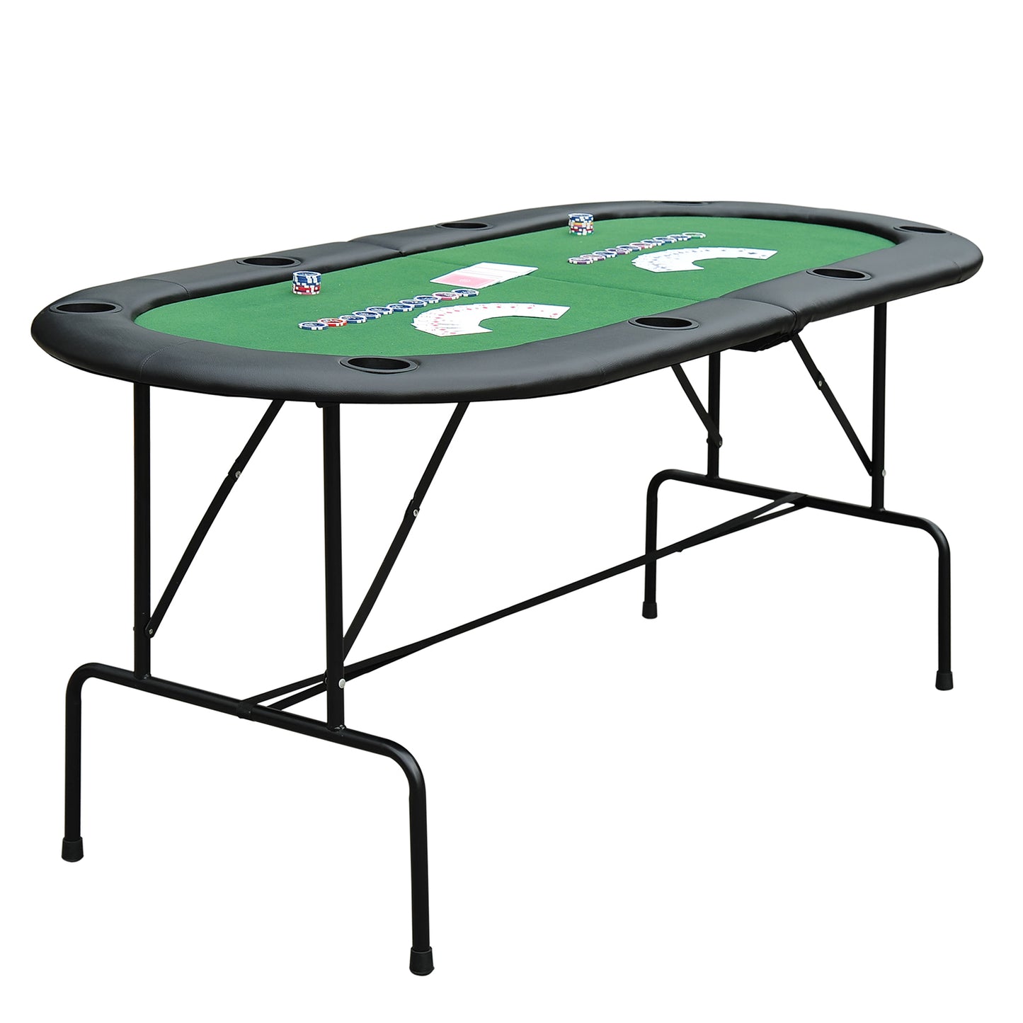 1.83m Foldable Poker Table With Chip Trays, Drink Holders