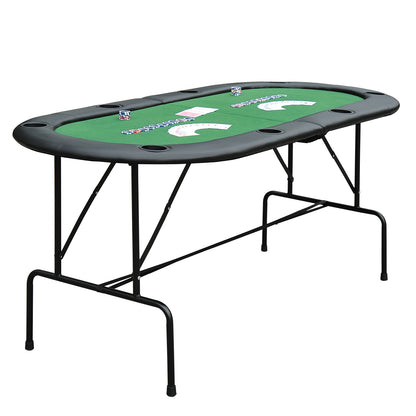 1.83m Foldable Poker Table With Chip Trays, Drink Holders