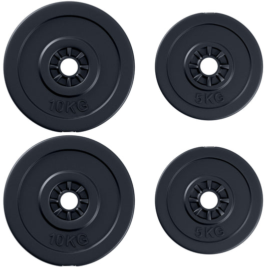 4pc Durable Gym Barbell Plates Weight Dumbbell Set for Exercise Fitting Gym Body Workout Disc Weight Plate Set 2 x 5kg & 2 x 10kg Black