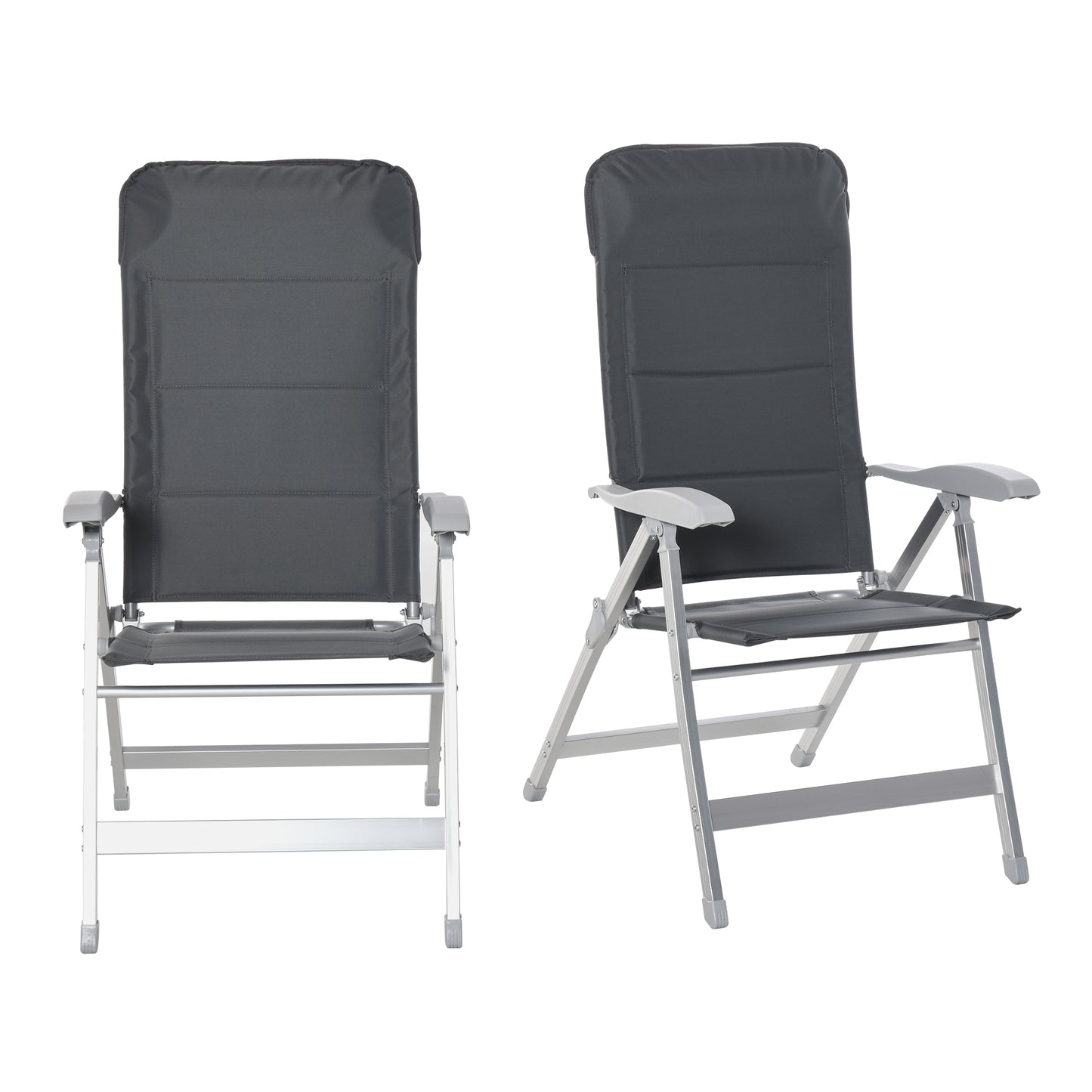 Outsunny Set Of 2 Patio Folding Dining Chair w/ Adjustable Back & Armrest Portable for Camping Garden Pool Beach Deck Grey