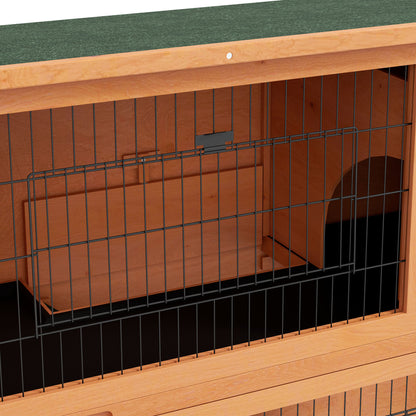 PawHut 2 Tier Antiseptic Wood Rabbit Hutch with Run Outdoor 92cm Orange