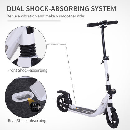 Folding Kick Scooter Height-Adjustable Urban Scooter w/ Rear Brake, Double Shock Absorption System & 2 Big Wheels, For 14+ Teens Adult