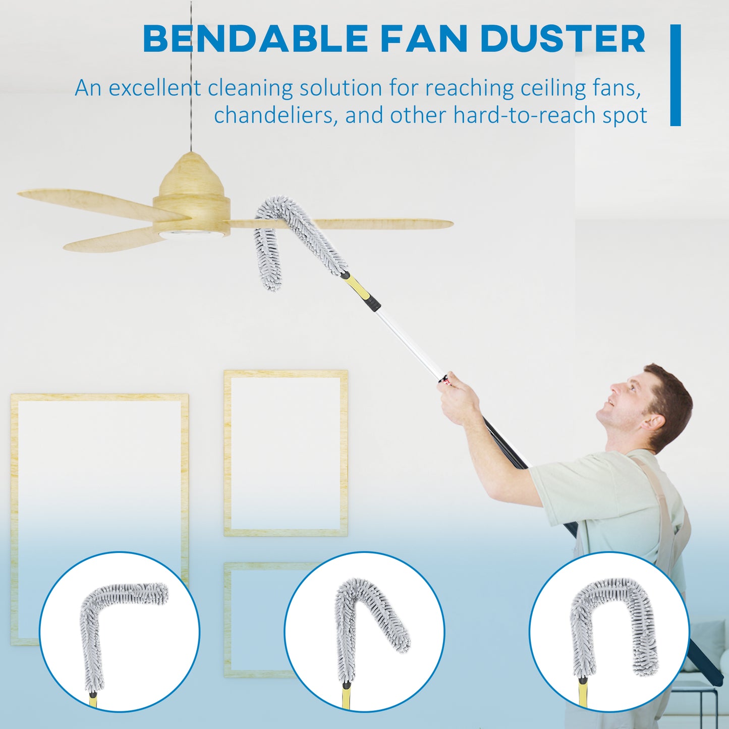 Extendable Feather Duster with Telescopic Pole 3.5m/11.5ft, Microfiber Duster Cleaning Kit with Bendable Head for Cleaning High Ceiling Fans