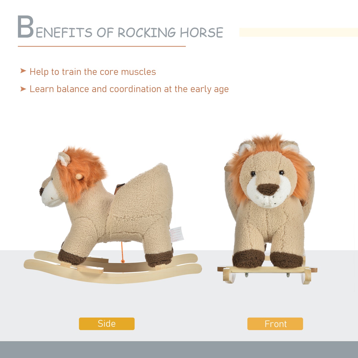 Toddlers Plush Lion Classic Rocking Horse Brown