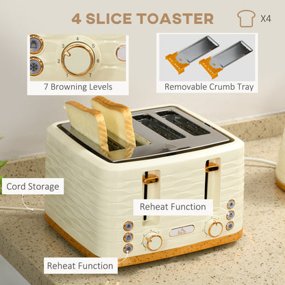 3000W 1.7L Rapid Boil Kettle & 4 Slice Toaster, Kettle and Toaster Set with 7 Browning Controls and Crumb Tray,