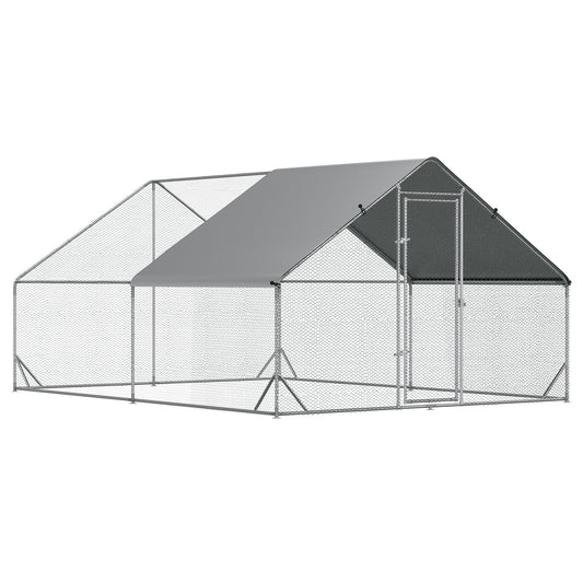 PawHut Walk-In Chicken Coop Run Cage, Large Galvanized Chicken House, Hen Poultry House Rabbit Hutch Pet Playpen Outdoor w/ Water-Resist Cover, 3 x 4 x 2m