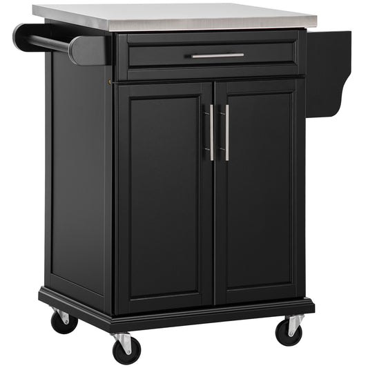 Kitchen Island Trolley Cart MDF, Stainless Steel Top-Black