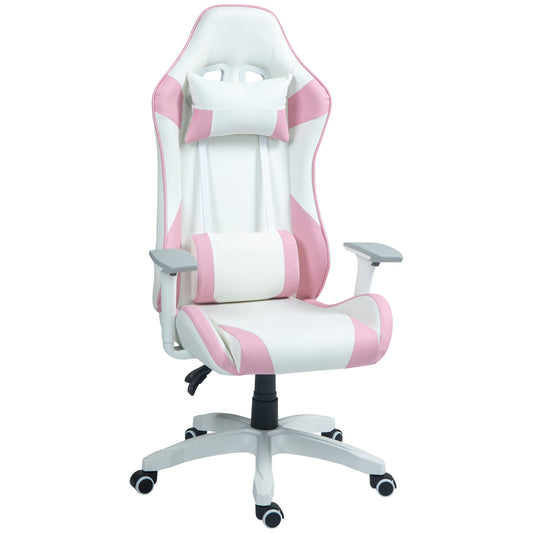 Gaming Racing Gamer Reclining Faux Leather Computer Chair W/ Headrest, Lumber Support, 3D Armrests, Adjustable Height, Swivel Wheels - Pink