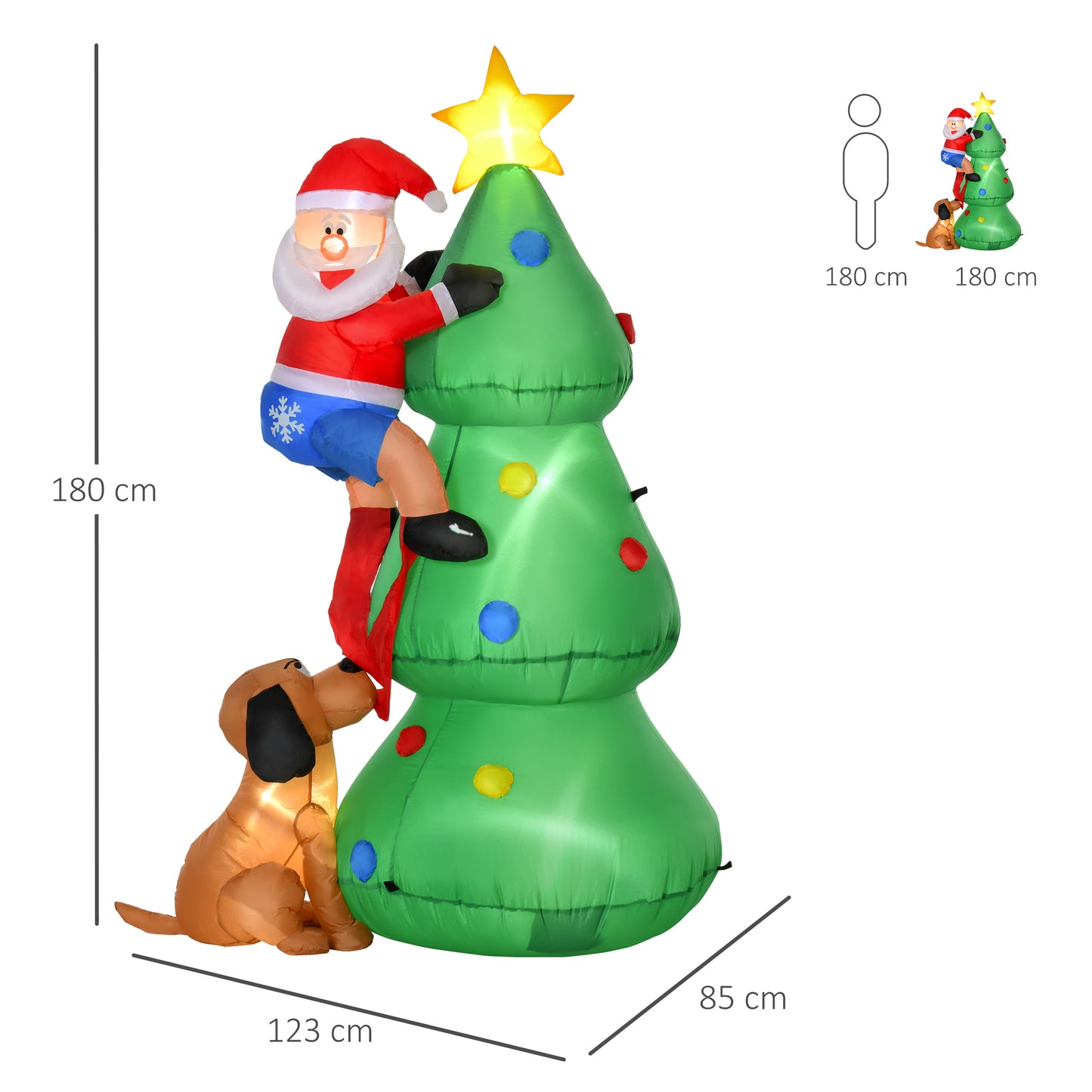 1.8m Inflatable Christmas Tree, LED Lighted With Santa Claus Dog for Home Indoor Outdoor Garden Lawn Decoration Party Prop