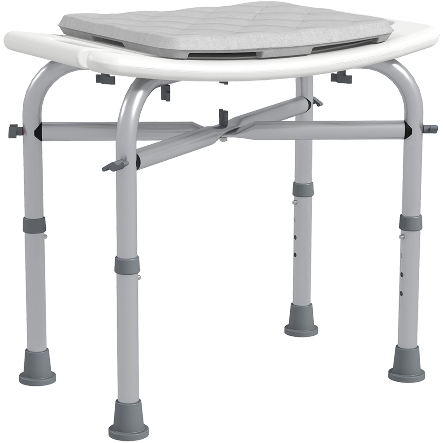 Aluminium Shower Stool, Height Adjustable Shower Seat w/ Removable Padded Cushion, Shower Head Holder, Non-Slip Bath Stool