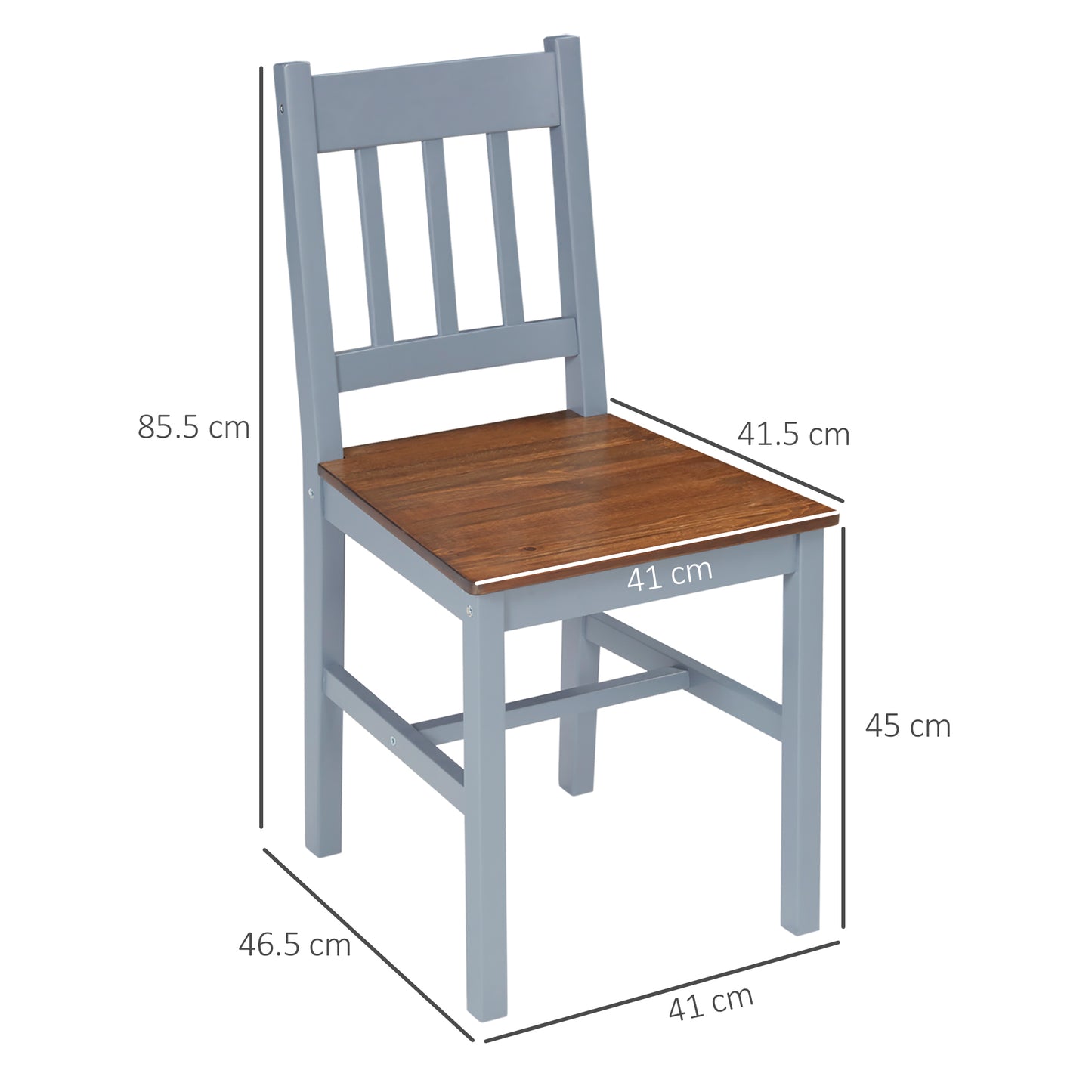 Dining Chairs Set of 2, Kitchen Chair with Slat Back, Pine Wood Structure for Living Room and Dining Room