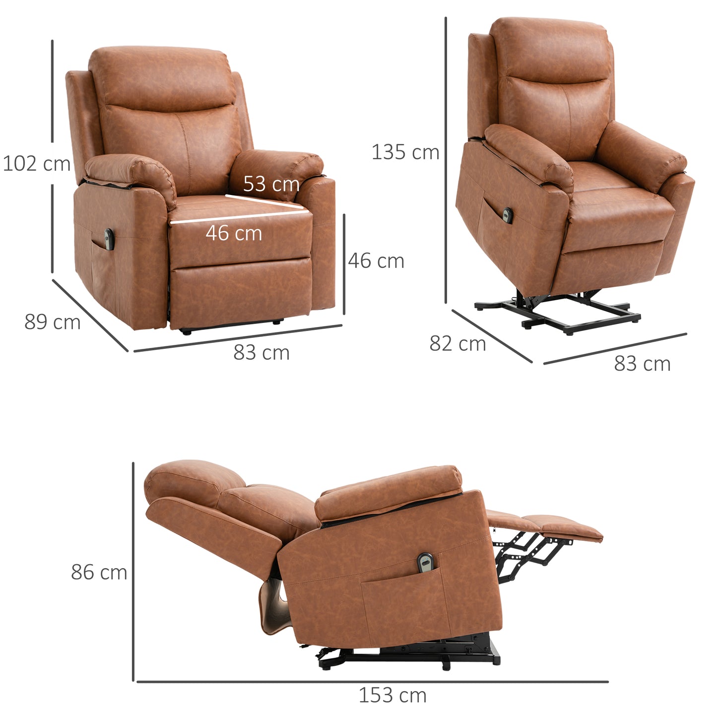 Power Lift Chair Electric Riser Recliner for Elderly, Faux Leather Sofa Lounge Armchair with Remote Control and Side Pocket