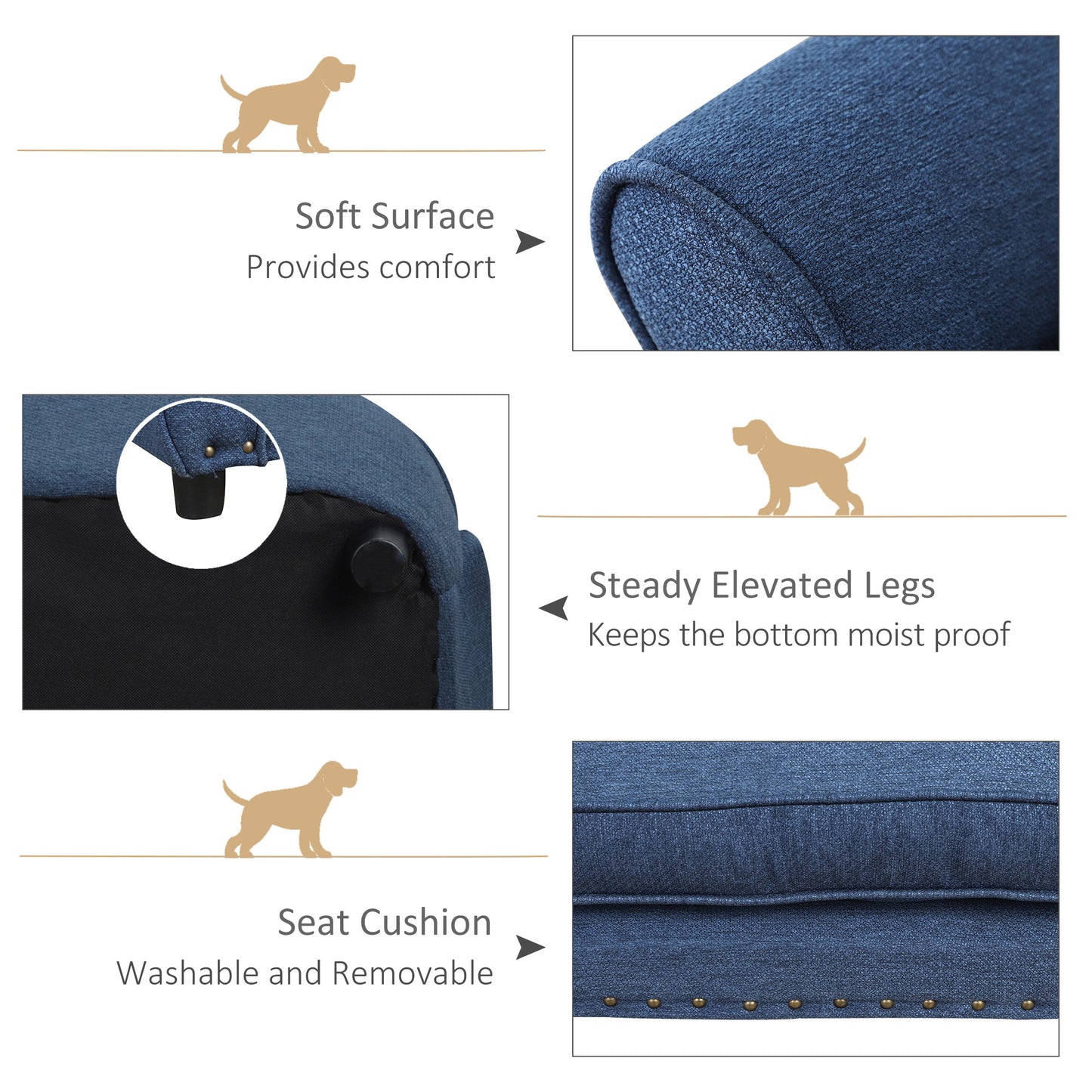 PawHut Dog Sofa For XS And S Size Dogs, Pet Chair Couch W/ Thick Sponge Padded Cushion, Kitten Lounge Bed With Washable Cover, Wooden Frame - Blue