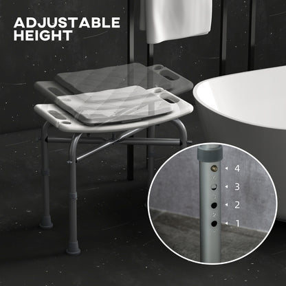 Aluminium Shower Stool, Height Adjustable Shower Seat w/ Removable Padded Cushion, Shower Head Holder, Non-Slip Bath Stool