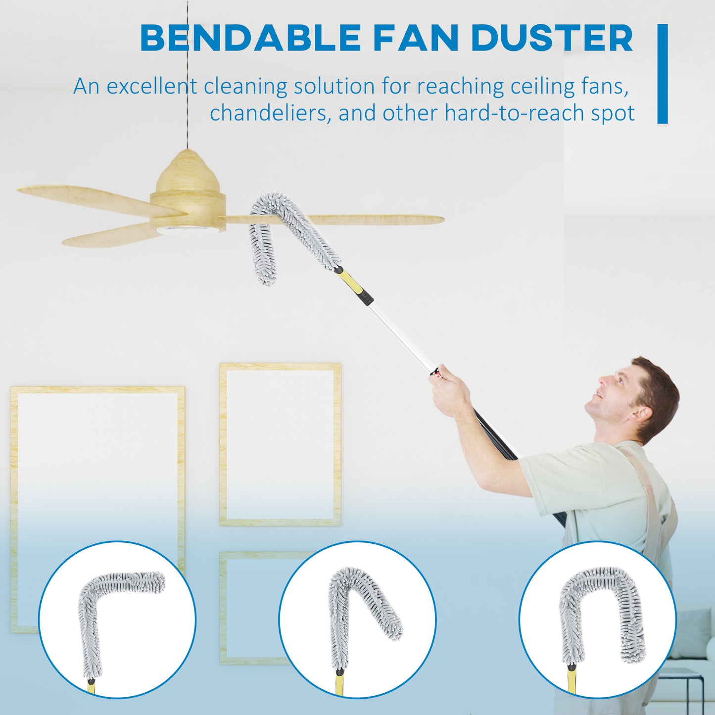 Extendable Feather Duster with Telescopic Pole 1.8m/5.9ft, Microfiber Duster Cleaning Kit with Bendable Head for Cleaning High Ceiling Fans