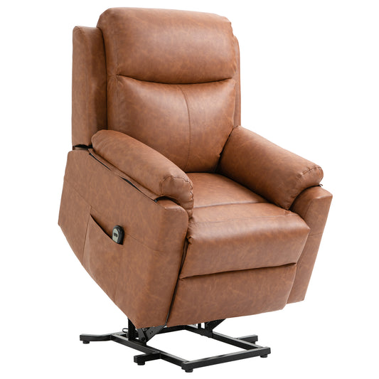 Power Lift Chair Electric Riser Recliner for Elderly, Faux Leather Sofa Lounge Armchair with Remote Control and Side Pocket