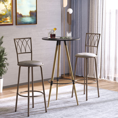 Set of 2 Bar Chairs Swivel Armless Upholstered Metal Frame Barstools with Backrest & Footrest, Bronze