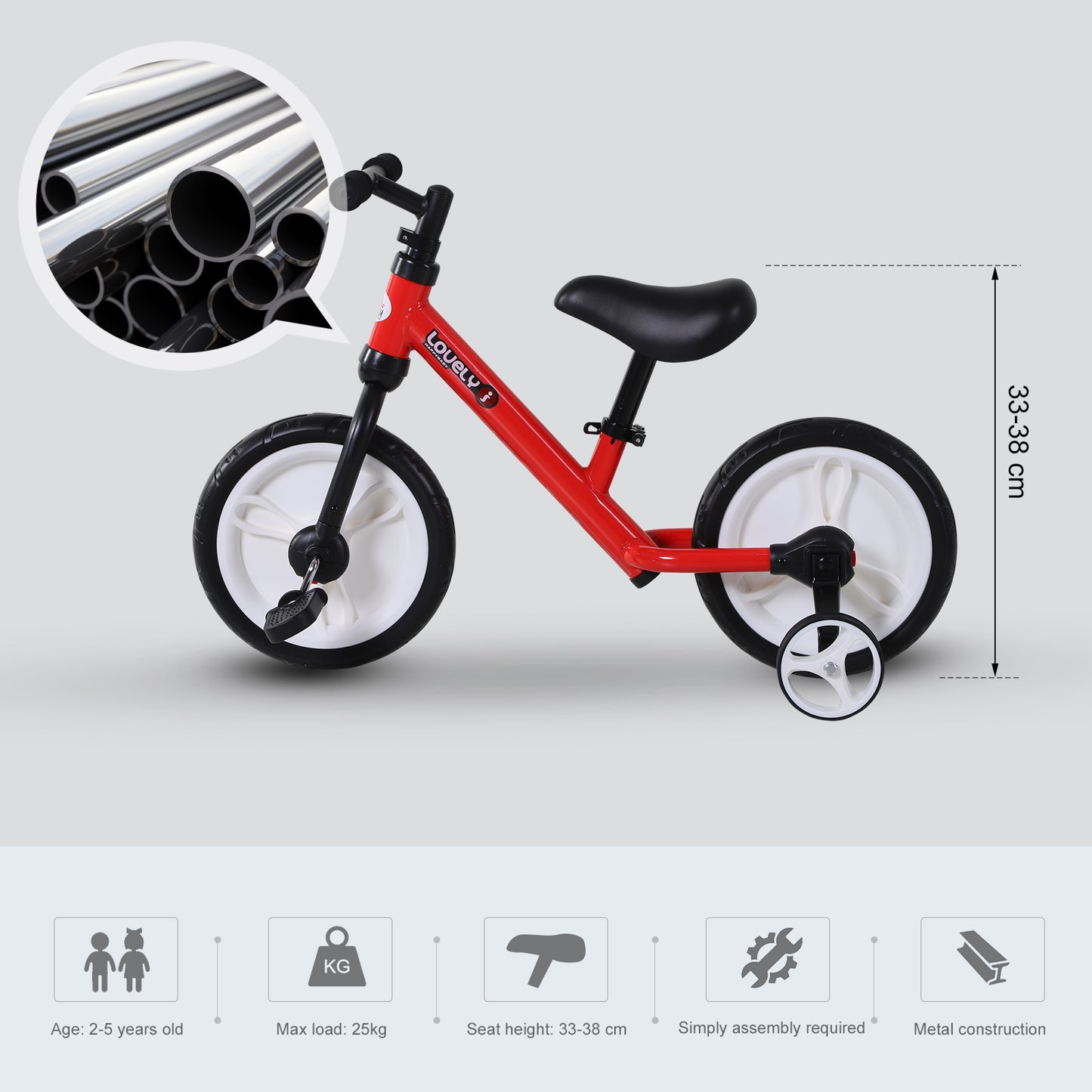 Toddlers Removable Stabiliser Balance Bike Red