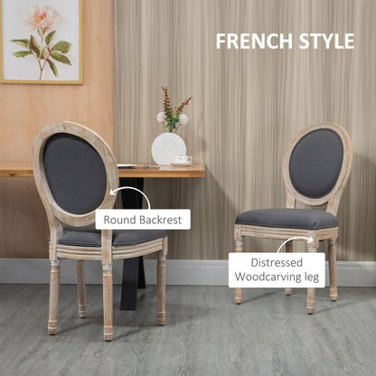 Dining Chairs Set of 2, French-Style Kitchen Chairs, Armless Accent Chairs with Backrest and Linen-Touch Upholstery, Grey