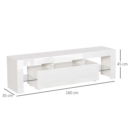 High Gloss TV Stand Cabinet with LED RGB Lights and Remote Control for TVs up to 65", Media TV Console Table with Storage Compartment, White