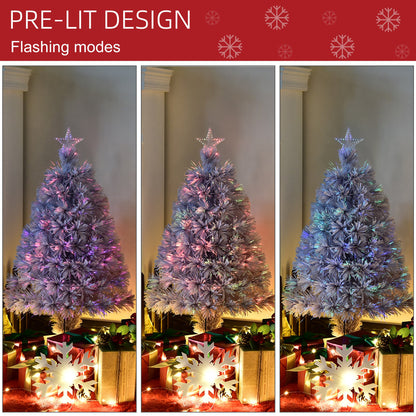 2.5FT Pre Lit Artificial Tabletop Christmas Tree With Fibre Optics Holiday Home Decoration for Table and Desk, White