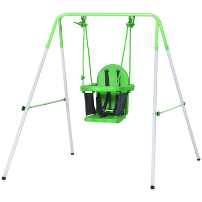 Steel Nursery Baby Swing with Safety Seat Belt Support Back Green