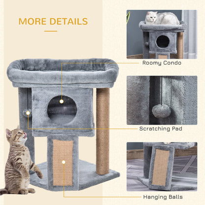 PawHut Cat Tree Tower for Indoor Cats Climbing Activity Center Kitten Furniture with Jute Scratching Pad Ball Toy Condo Perch Bed 40 x 40 x 57cm Grey