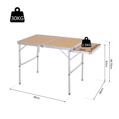 Outsunny Aluminium Pincic Table MDF-Top 3ft Folding Portable Outdoor Table Silver