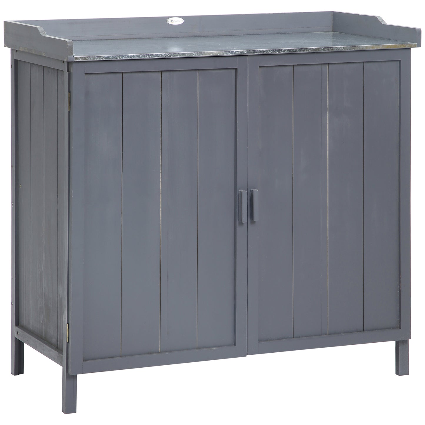 Outsunny Wooden Garden Storage Shed Tool Cabinet Organiser w/ Potting Bench Table, Two Shelves, 98 x 48 x 95.5 cm, Grey