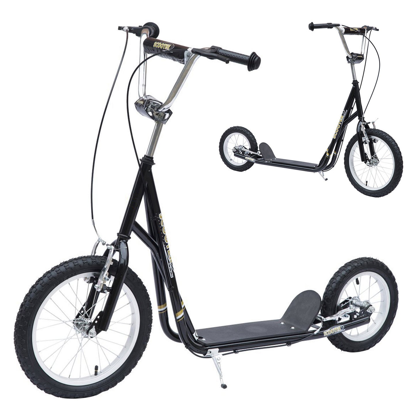 Adult Teen Push Scooter Kids Children Stunt Scooter Bike Bicycle Ride On Alloy Wheel Pneumatic 12" Tyres-Black