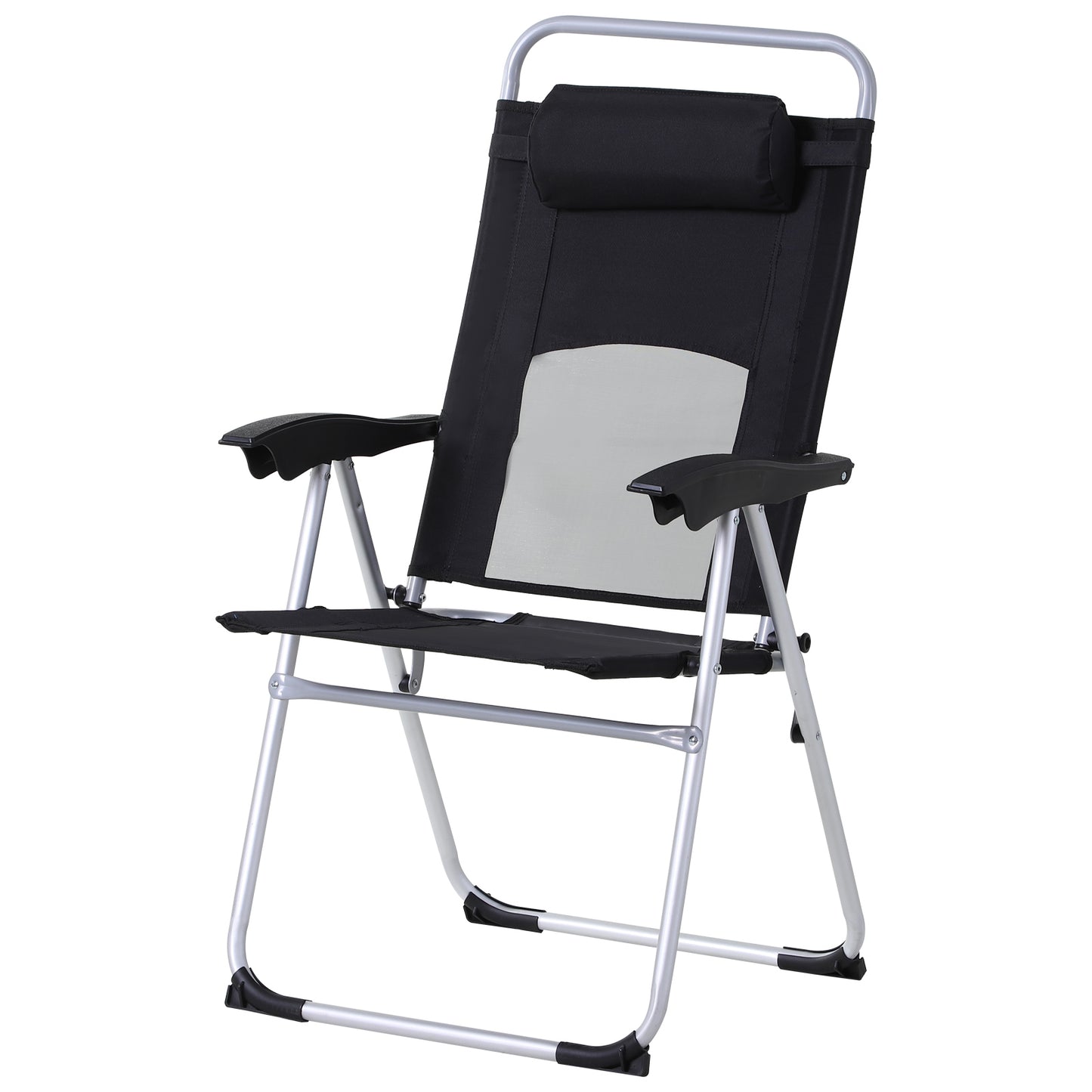 Outsunny Outdoor Garden Folding Chair Patio Armchair 3-Position Adjustable Recliner Reclining Seat with Pillow - Black