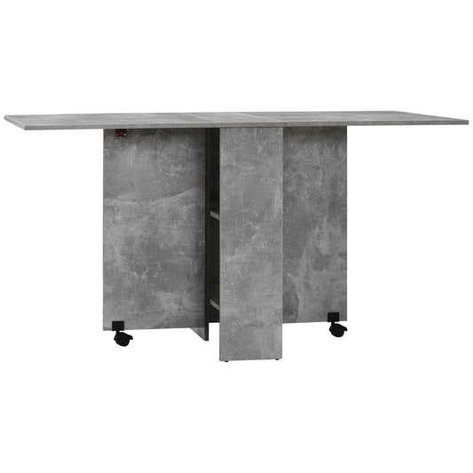 Retro Style Folding Dining Table, Drop Leaf Table for Small Spaces with 2-tier Shelves, Small Kitchen Table with Rolling Casters, Cement Grey