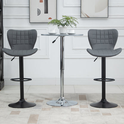 Bar Stools Set of 2 Adjustable Height Swivel Bar Chairs in PU Leather with Backrest & Footrest, Grey