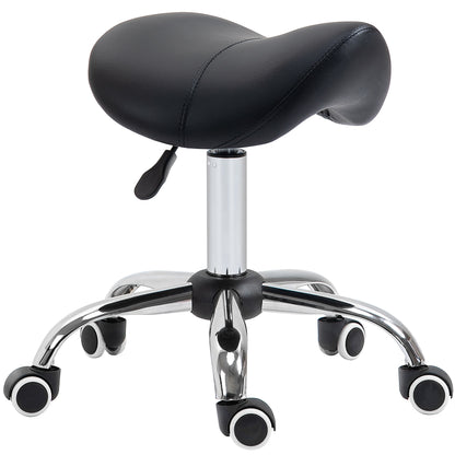 Cosmetic Stool 360° Rotate Height Adjustable Salon Massage Spa Chair Hydraulic Rolling Faux Leather Saddle Stool Mobility - Black