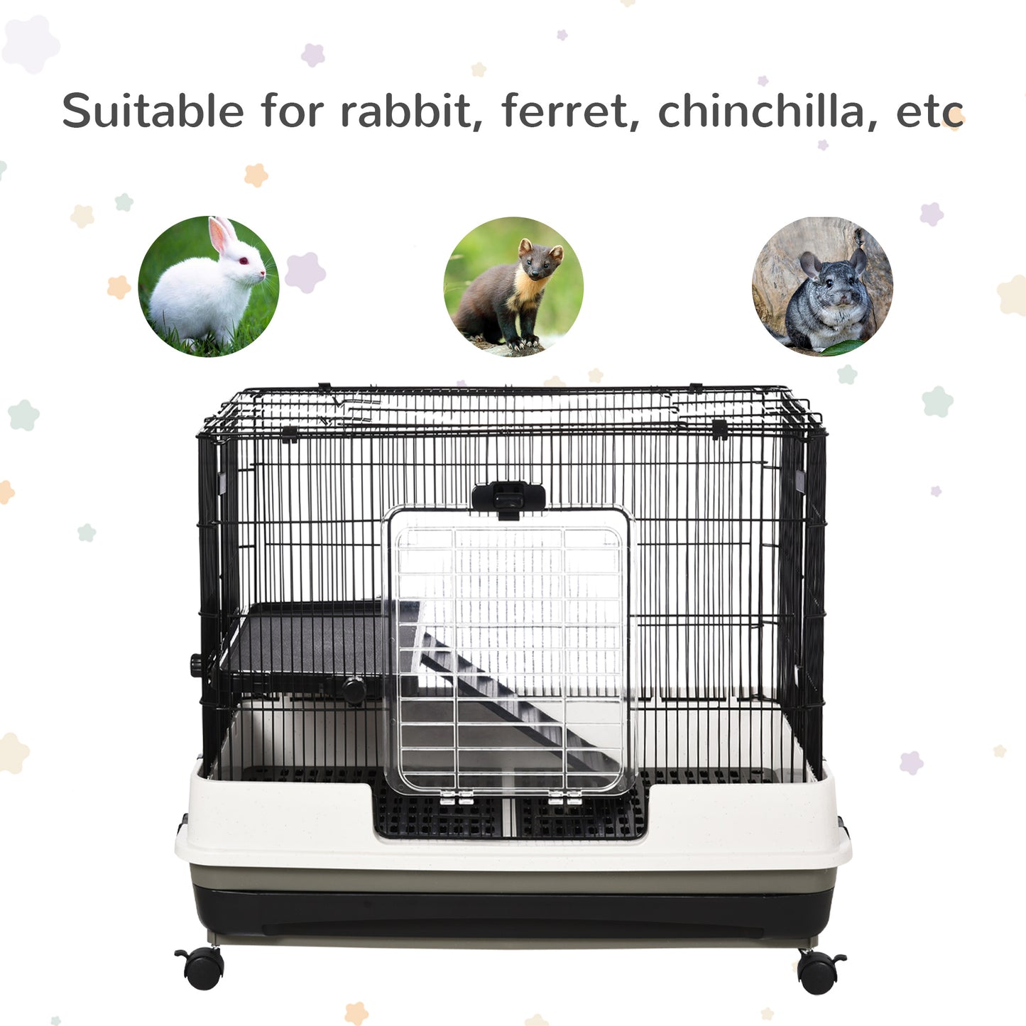 PawHut Small Animal Steel Wire Rabbit Cage Pet Play House  W/ Waste Tray Black