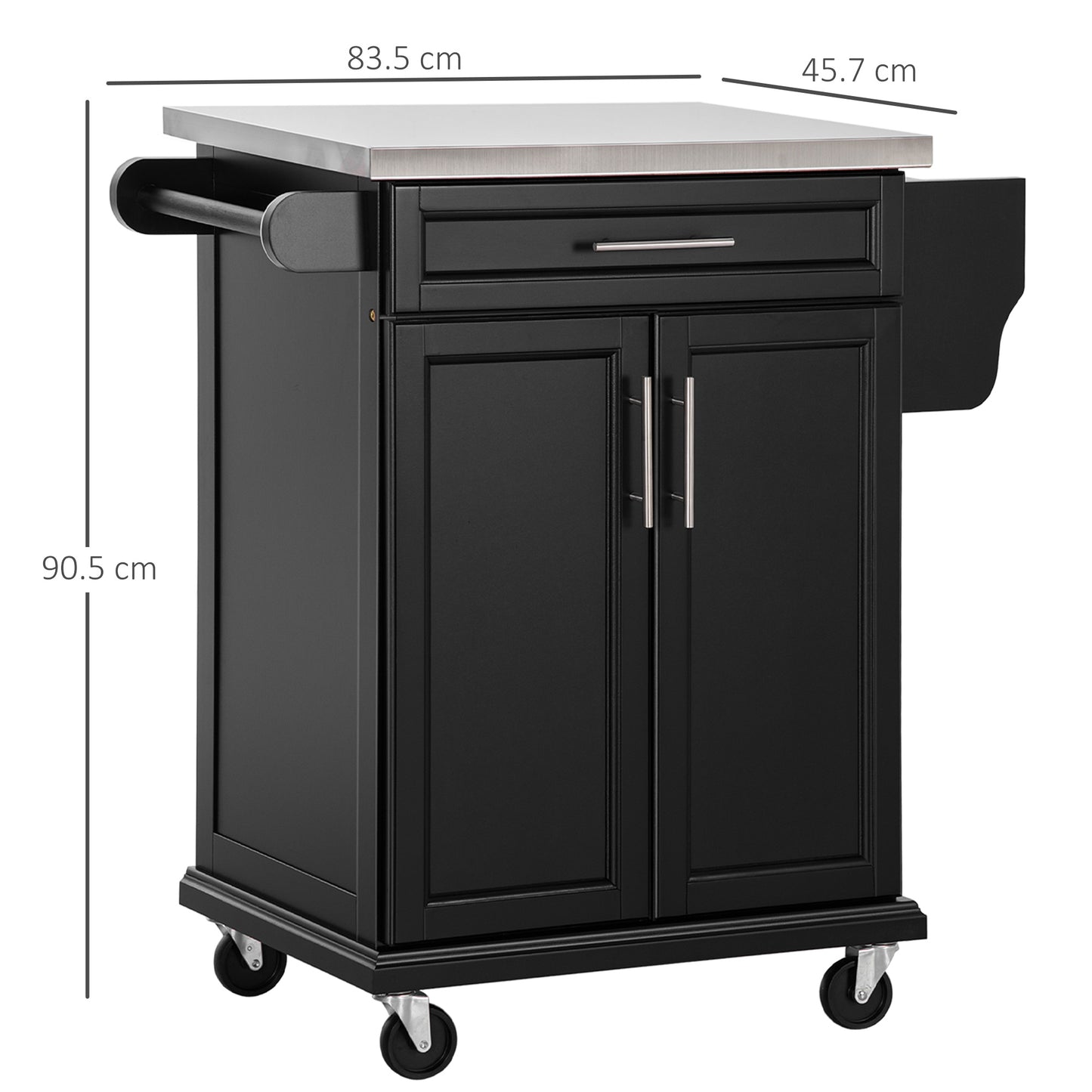 Kitchen Island Trolley Cart MDF, Stainless Steel Top-Black